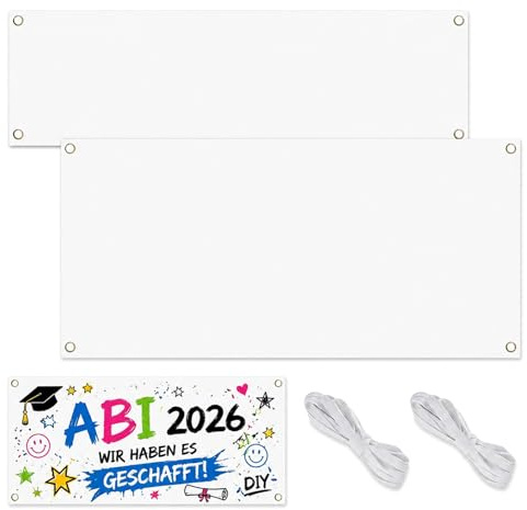 GgiAvbn Banner Selbst Gestalten, 2 Stück Weiße Flagge Selbst Gestalten 50x300cm und 100x300cm, Abi Plakat Stoff 2026 - Blanko Banner zum Bemalen für Geburtstag Party DIY