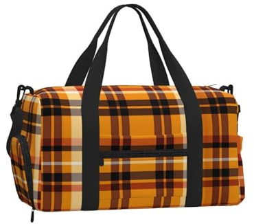 Orange svart Gird gymväska för män kvinnor, buffalo pläd helg resa duffelväska med skofack, vattentålig sport övernattning tygväska dans yoga handbagage