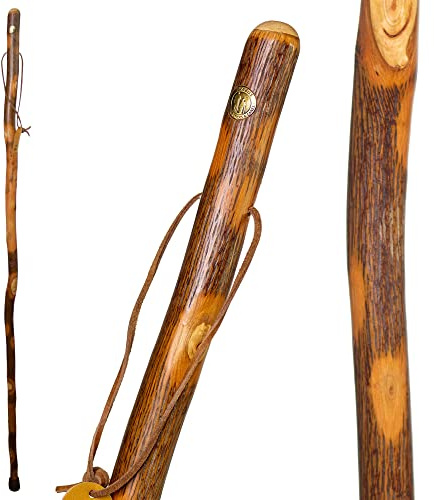 Brazos Rustic Wood Walking Stick, Hickory, Traditional Style Handle, for Men & Women, Made in the USA, 58