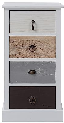 Rebecca Mobili Schubladenkommode in Weiß Schwarz Beige, Nachttisch mit 4 Schubladen, Paulownienholz, im Shabby-Stil, Schlafzimmer Bad Wohnzimmer – Maße: 69 x 37 x 27 cm (HxLxB) – Art. RE4310