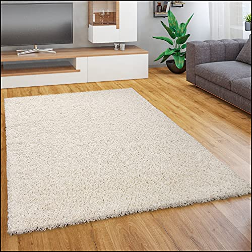 Paco Home Teppich Wohnzimmer Schlafzimmer Hochflor Shaggy Flokati Optik Einfarbiges Design Weich Flauschig Moderne Deko, Grösse:140x200 cm, Farbe:Ivory (Creme)