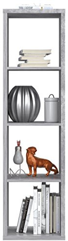 Forte MAURO Regal 1x4, Modernes Regal mit 4 Fächern, Standregal, Wohnzimmerregal, Offenes Regal, Holzwerkstoff, Betonoptik Lichtgrau, 38,2 cm breit x 141,8 cm hoch x 32,9 cm tief