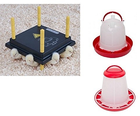 Kükenwärmeplatte Wärmeplatten für Küken 40 x 40 cm Set 1 mit Kükentränke und Futtersilo