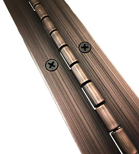 1-1/2 x 24 Continuous Piano Hinge - Heavy Duty .060 Leaf Thickness - Antique Bronze - Matching #6 x 3/4 Screws Included