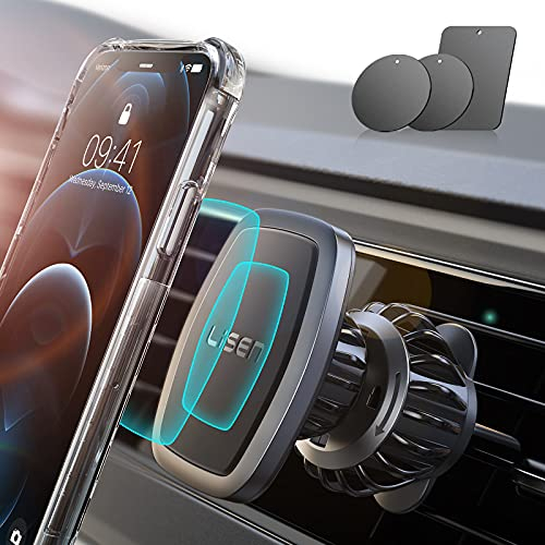 LISEN Handyhalterung Auto Magnet 2025 Upgraded Clamp Handyhalter Auto Zubehör Lüftung KFZ Handy Halterung mit 6 Starke Magnet 2 Metallplatte, Kompatibel für iPhone Samsung Huawei Smartphone
