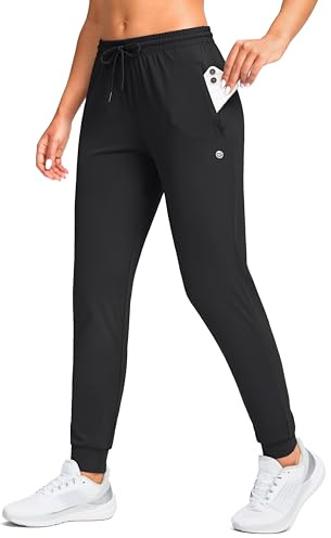 G Gradual Women's Joggers Pants with Zipper Pockets Tapered Running Sweatpants for Women Lounge, Jogging (Black, Small)