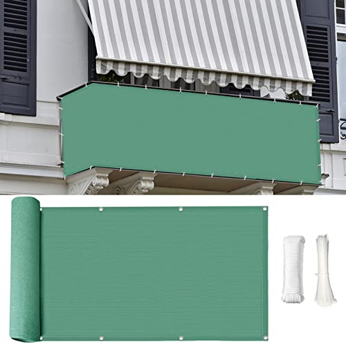 LIVEINU Balkonbespannung Balkon Sichtschutz Windschutz Sichtblende UV-Schutz Witterungsbeständig Gartensichtschutz UV 75% HDPE-Spezialgewebe Balkonverkleidung 75x100cm Dunkelgrün