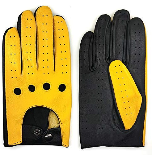 ZLUXURQ Herren Luxus 100% Schaffell Fahrhandschuhe-Weiches hochwertiges Leder