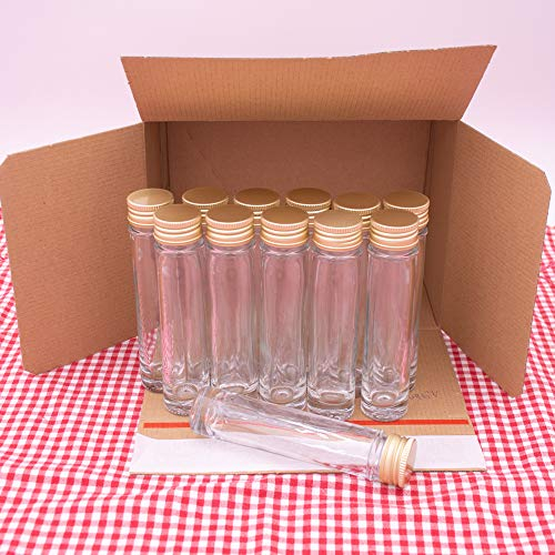 Lot de 12 pots à épices de 50 ml avec embout pour saupoudrer le sel et le poivre et pour le stockage des épices, herbes, sauces ou sauces (couvercle à visser doré)