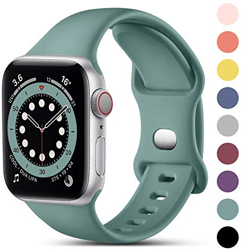 CeMiKa Silicone Strap Compatible with Apple Watch 45mm 46mm 44mm 42mm 49mm | Soft Breathable Sport Band Compatible with Apple Watch Series 11 10 9 8 7 6 5 4 3 SE SE3 Ultra 3 2 1, Women Men, Pinegreen