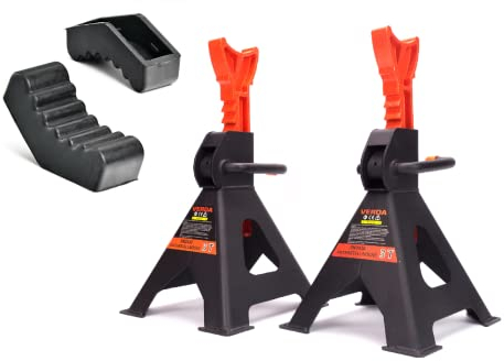 Verda 2X Unterstellböcke 3T 295-425 mm Abstellböcke Stützböcke + 2X Gummiauflage Gummi Wagenbock Werkstattstände Profi Reifenwechsel Abstellbock Auto Heber SN2430/29