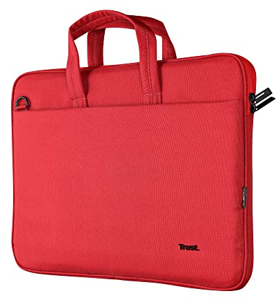 Trust Bologna Slim Eco Borsa per Laptop fino a 16, Borsa per Laptop Sostenibile in Plastica Riciclata, con Tracolla, Custodia per Viaggio, Lavoro, Ufficio, Scuola - Rosso