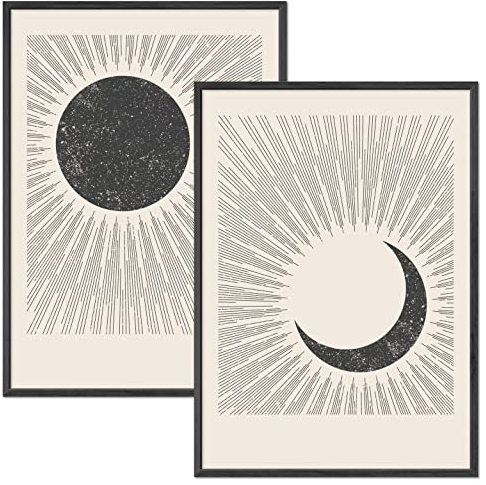JUNOMI® Sonne & Mond Poster DIN A2 ohne Rahmen - Minimalistische Boho Wanddeko für eine ruhige, harmonische Atmosphäre in Schlafzimmer, Wohnzimmer & Yoga Studio