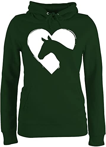 Pullover Damen Hoodie Frauen - Pferde - Herz mit Pferdekopf - XL - Dunkelgrün - pferdepullies reitoberteil pferdeliebhaber pferd pulli pferdepulloverdamen reiten pferdemotiv kapuzenpullover