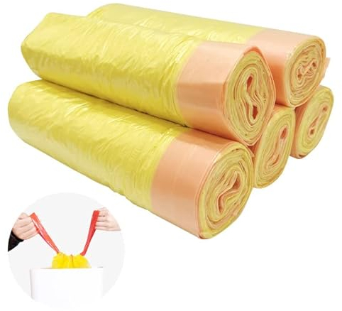 Newaner Müllbeutel 20l, 45x50cm Müllsäcke mit Zugband 75 Stück, Reißfest Verdickung Mülltüten für Haus und Büro, Flüssigkeitsdicht, Gelb