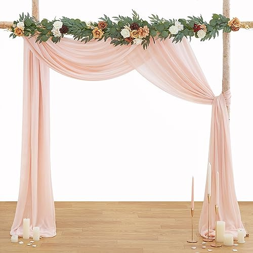 MoKoHouse Wedding Arch Drapes Fabric 3 Panels Light Peach Chiffon Fabric Photography 6 Yards Sheer Drapes for Wedding Backdrop Ceremony Stage Reception Decoration