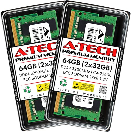 A-Tech 64GB Kit (2x32GB) DDR4 3200MHz PC4-25600 ECC SODIMM 2Rx8 Dual Rank 1.2V 260-Pin RAM Memory Upgrade Modules for Microserver, Workstation, and Networking Platforms