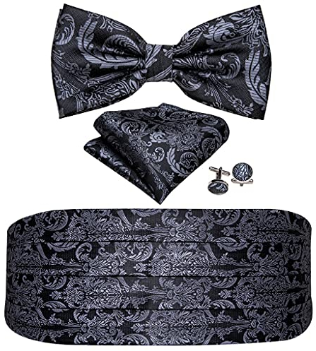 YANYUESHOP Seiden-Smoking Herren Kummerbund Fliege Einstecktuch Set Schwarz Formal Breiter Elastischer Gürtel for Herren Hochzeitsfeier (Color : A, Size : One Size)