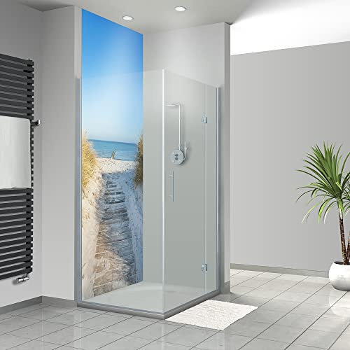 WANDFREUDE individuelle Duschrückwand Aluverbundplatte auf Maß (1 Stück - Holzbohlenweg zum Meer - Premium Brillant Lack) – Dusche Wandverkleidung Duschwandverkleidung Duschrückwände
