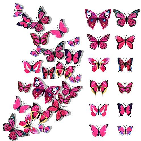 24 Stück 3D Schmetterlinge Deko Schmetterling Wanddeko Wandaufkleber Schmetterlinge Butterfly Dekoration Wandtattoo Abnehmbare Wandaufkleber Heimdeko Kinderzimmer Schlafzimmer Deko