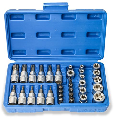 Impact E Torx Star Sockets Set Hakkin 34Pcs Female E4 to E20 | E Star Torx Bit Socket Set 1/4 3/8 Drive Cr-V S2 Steel Tamper Proof Bit T10-T60
