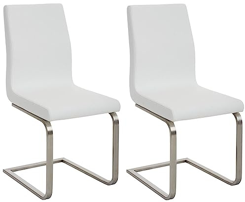 CLP Sillas de Comedor 2 Piezas Belfort, Cantilever Acolchado, tapizado en Piel sintética, Estructura de Acero Inoxidable, Silla Moderna, Color:Blanco