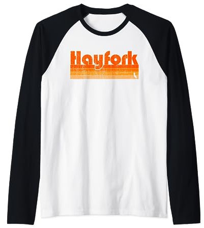 Hayfork, California Retro 80s Style Raglan Baseball Tee