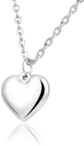 Milakoo Mujeres Cadena de Plata Enlace Collar Encantos Puffy forma de corazón de acero inoxidable colgante de joyería
