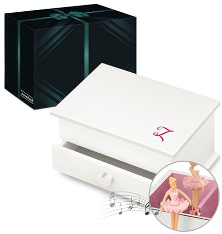 Maverton Jewelkeeper mit Aufdruck - Schmuckschatulle mit Spieluhr Ballerina - Musikschmuckdose für Mädchen - Schmuckkästchen zur Taufe - zur Erstkommunion - zum Geburtstag - mit Schublade - Rosa