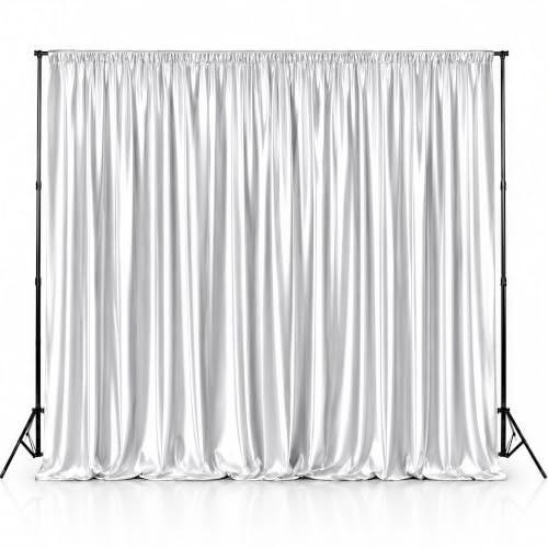 Trimming Shop 3x3m White Blackout Photography Backdrop 190GSM Polyester | Opaque Thick Fabric Smooth Pleated Drapes with Rod Pocket, Washable Curtain for Weddings, Parties, Events & Stage Décor
