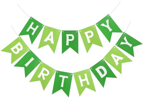 PatiCool Cartel verde de feliz cumpleaños, fiesta de cumpleaños temática de vegetación, pancarta de feliz cumpleaños, guirnalda de feliz cumpleaños para mujeres y hombres, suministros de decoración de