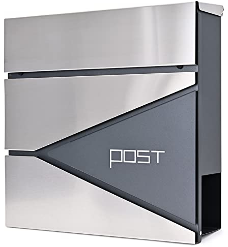 Verda Briefkasten mit Zeitungsfach, 2X Schlüssel, Designer Wandbriefkasten mit Edelstahl, modern, Post, Postkasten, Silber, Schloss unter dem Deckel versteckt, Zeitungsrolle, (SN3694-1)