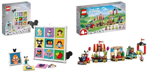 LEGO 43221 | Disney 100 Jahre Disney Zeichentrickikonen & Disney: Disney Geburtstagszug Set mit Moana, Woody