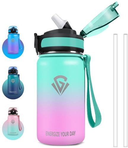 Grsta Gourde Isotherme 500ml - Gourde Enfant Avec Paille, Sans BPA, Double Paroi Isolante - Acier Inoxydable Anti-Fuite - Bouteille d'Eau Pour Fille, Garçon