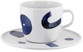 Alessi Itsumo - Yunoki ware NF08/78S - Set de Tasse à Thé Design, avec Soucoupe, Esthétique Minimale, en Porcelaine Blanche avec Décor Samiro Yunoki, Diamètre 16 cm