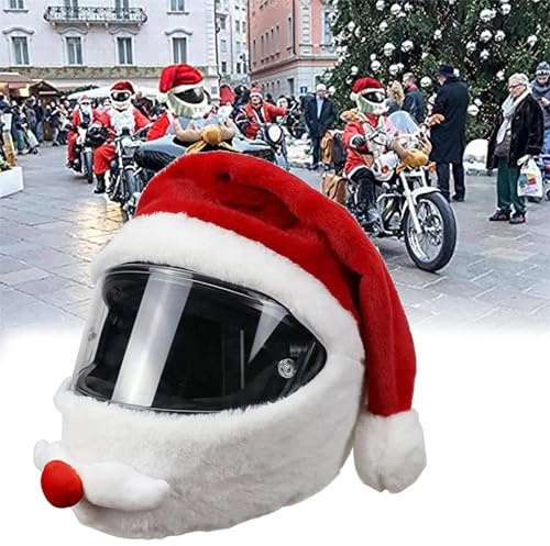 Generisch Weihnachtsmütze, Motorradhelm-Überzug, Plüsch-Helmüberzug, Weihnachtsmann-Helmüberzug, lustiger Integralhelm-Überzug für Motorradhelme, Dekoration