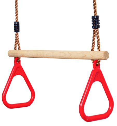 Leogreen trapez schaukel turnringe Outdoor Schaukel Trapez in einem Rot | Länge verstellbar von 1,2 bis 2 Meter, für Fitness & Training im Freien, belastbar bis 150 kg