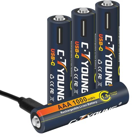 AAA Wiederaufladbare Batterie USB Lithium Triple A AKKU 1,5V mit Ladekabel 4-in-1 Schnelles Aufladen in 60 Minuten, Hohe Leistung 1100mWh für Fernbedienungen und Spielzeug (4er-Pack)
