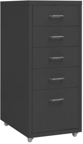 Myheimly Aktenschrank 5 Schubladenmit Rollen Anthrazit 28x41x69cm Aktenschrank mit Rollen Rollcontainer Bürocontainer Schubladenschrank Büroschrank Metallschrank Schrank Mobiler