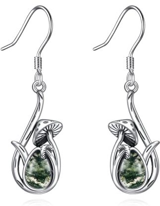 Mushroom Moss Agate Earrings for Women Sterling Silver Earrings Jewelry Gifts (moss agate)