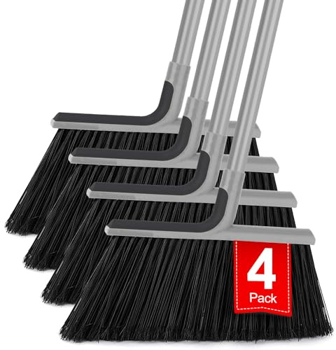 KeFanta 4 Packs Outdoor Broom Heavy Duty with 55 Long Handle, Commercial Brooms for Sweeping Indoor Courtyard Restaurant Garage Patio Decks Mall Market Kitchen Office Lobby Shop