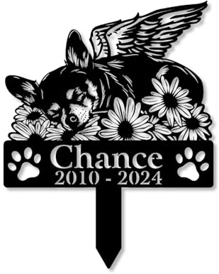 Personalized Chihuahua Grave Marker Angel Chihuahua Dog Sleeping on Flowers 8-24 inch Remembrance Stake Chihuahua Memorial Gifts Loss of Pet (Angel Sleeping on Flowers)