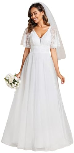 Ever-Pretty Vestidos de Novia Boda Largo Civil Baratos Blanco Manga Corta Elegante Blanco 54