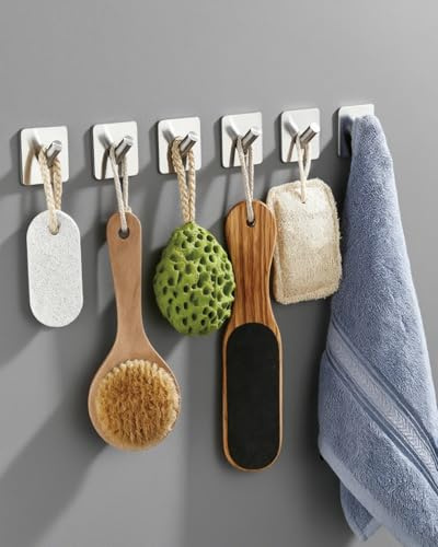 YLITREUS Handtuchhaken Ohne Bohren, 6 Stück Wandhaken Selbstklebend aus Edelstahl Klebehaken Extra Stark im Freien Wasserfest Ideal Für Bad Tür Toilette Kleider Küche Schlüssel (Silber)