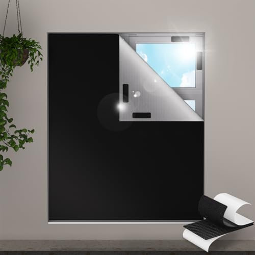 Valquid Blackout Blind, Temporary Blackout Blinds Stick on Window, Blackout Curtains with 30 Velcro Suitable for Cutting any Size Shape for Bedroom, Travel and Skylight 300×145cm