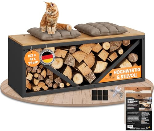 BLACK OAK Kaminholz Regal OHIO 102x41x35cm - Sitzbank für Brennholz Kaminholzregal für innen schwarz modern stabil Stahl + Holz - Metall pulverbeschichtet rostfrei Kaminholz-Sitzbank bis 400 kg Holz