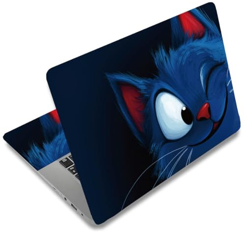 SUPERDANT Cartoon Cat Laptop Skin Sticker Decal Winking Blue Cat Universal Laptop Skin 12 13 13.3 14 15 15.4 15.6 Inches Vinyl Stickers Removable Notebook Personalized Protector