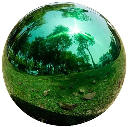 Abaodam Edelstahl Gartenkugel Ø180 mm, Grüne Spiegelkugel Hochglanz Poliert, Wetterfeste Blickkugel, Dekokugel für Garten, Terrasse, Teich und Rasen, Hohlkugel aus Edelstahl
