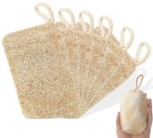 6 Pezzi Luffa Spugna, Spugna Esfoliante, Luffa Naturale per La Cura del Corpo e La Rimozione Della Pelle Mort per Fare il Bagno, Lavare i Piatti, Pulire la Cucina