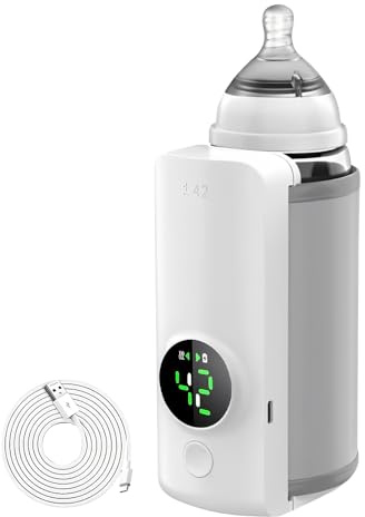WDKXCN Flaschenwärmer Baby Unterwegs, 6000 MAh Tragbarer Babyflaschen Wärmer mit 6 Einstellbare Temperatur und LCD-Display, USB Fläschchenwärmer für Unterwegs und Zuhause (Weiß)